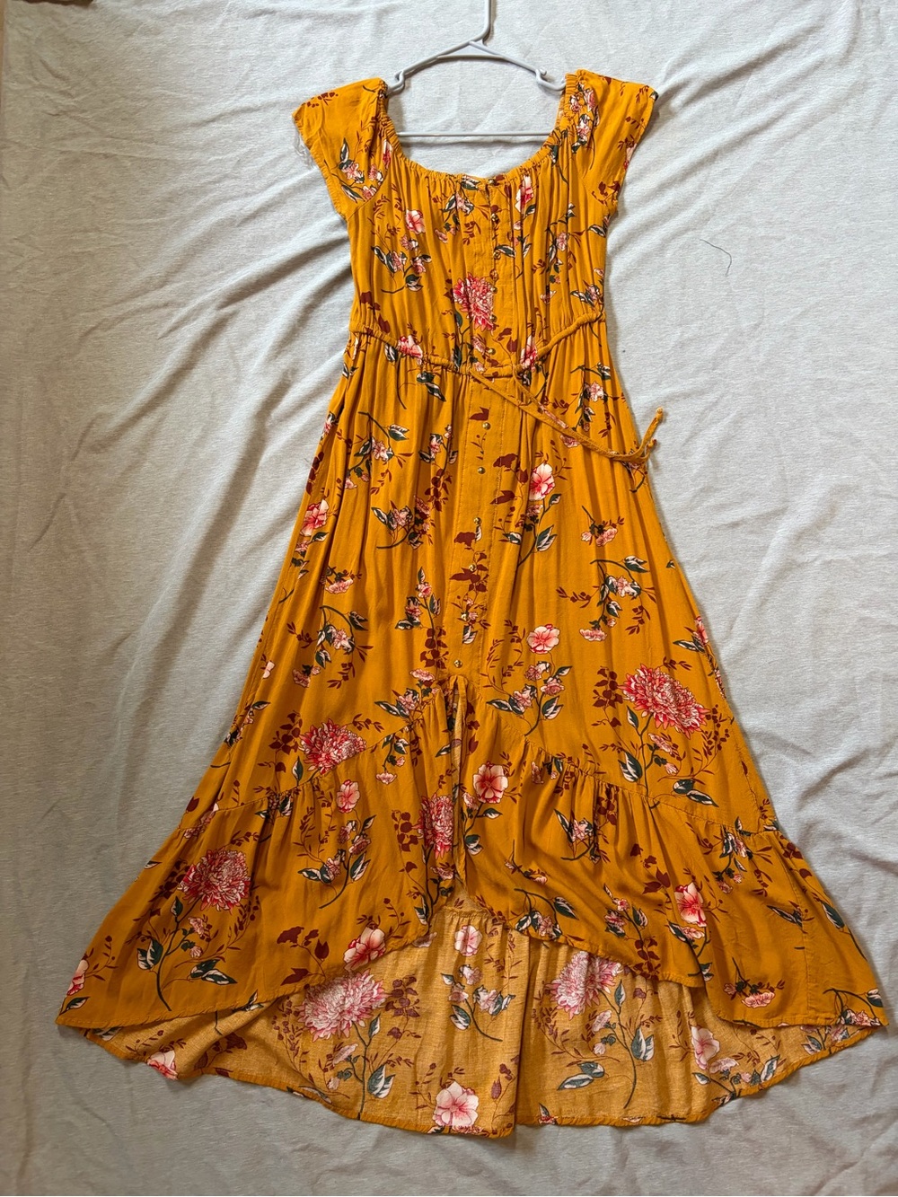 Mustard Floral Off-Shoulder Maxi Dress